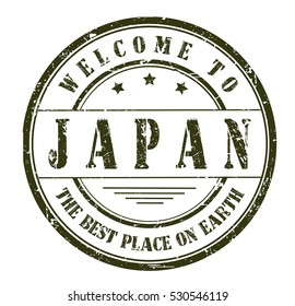 rubber stamp with text "welcome to Japan, the best place on Earth" on white, vector illustration