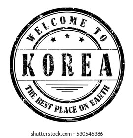 rubber stamp with text "welcome to Korea, the best place on Earth" on white, vector illustration