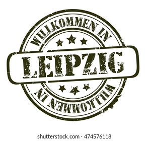 rubber stamp with text "welcome to Leipzig"(in German) on white, vector illustration