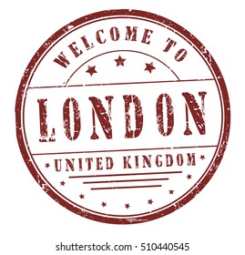 rubber stamp with text "welcome to London, United Kingdom" on white, vector illustration
