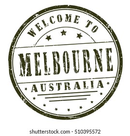 rubber stamp with text "welcome to Melbourne, Australia" on white, vector illustration