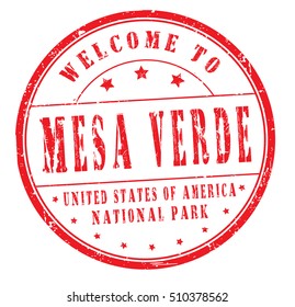 rubber stamp with text "welcome to Mesa Verde, United States of America, National Park" on white, vector illustration