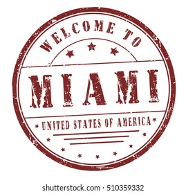 rubber stamp with text "welcome to Miami, United States of America" on white, vector illustration