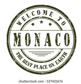 rubber stamp with text "welcome to Monaco, the best place on Earth" on white, vector illustration