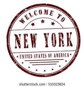 rubber stamp with text "welcome to New York, United States of America" on white, vector illustration
