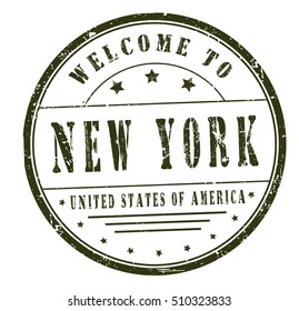 rubber stamp with text "welcome to New York, United States of America" on white, vector illustration
