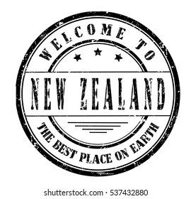 Rubber stamp with text. WELCOME TO NEW ZEALAND, THE BEST PLACE ON EARTH. on white, vector illustration