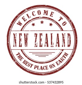 Rubber stamp with text. WELCOME TO NEW ZEALAND, THE BEST PLACE ON EARTH. on white, vector illustration