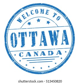 rubber stamp with text "welcome to Ottawa, Canada" on white, vector illustration