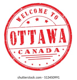 rubber stamp with text "welcome to Ottawa, Canada" on white, vector illustration