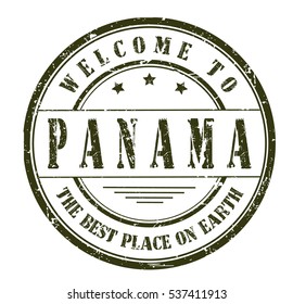 Rubber stamp with text. WELCOME TO PANAMA, THE BEST PLACE ON EARTH. on white, vector illustration