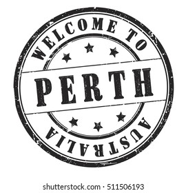 rubber stamp with text "welcome to Perth, Australia" on white, vector illustration