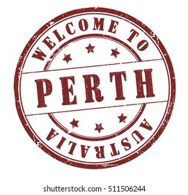 rubber stamp with text "welcome to Perth, Australia" on white, vector illustration