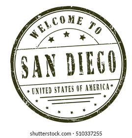 rubber stamp with text "welcome to San Diego, United States of America" on white, vector illustration