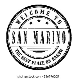 rubber stamp with text "welcome to San Marino, the best place on Earth" on white, vector illustration