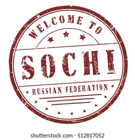 rubber stamp with text "welcome to Sochi, Russian Federation" on white, vector illustration