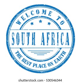 rubber stamp with text "welcome to South Africa, the best place on Earth" on white, vector illustration