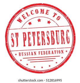rubber stamp with text "welcome to St. Petersburg, Russian Federation" on white, vector illustration