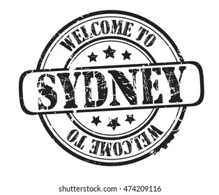 rubber stamp with text "welcome to Sydney" on white, vector illustration