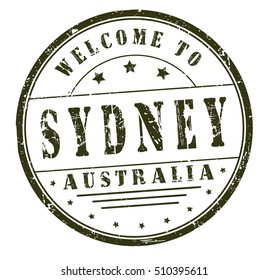 rubber stamp with text "welcome to Sydney, Australia" on white, vector illustration