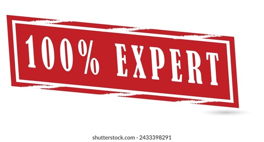 Gummistempel mit einem Vektorbild und einem Text, der "100% expert" im Inneren lautet