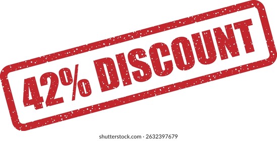 Rubber stamp vector with “42% DISCOUNT” text. Ideal for seasonal campaigns, discount banners, e-commerce tags, or price label graphics