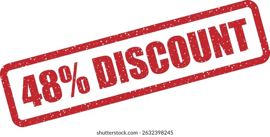 Vetor de carimbo com texto "48% DESCONTO". Ideal para campanhas sazonais, banners de desconto, etiquetas de comércio eletrônico ou gráficos de etiquetas de preço