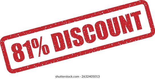 Vector de sello de goma con texto "81% DESCUENTO". Ideal para promociones de temporada, caídas de Precio, Anuncios de ventas en línea o materiales de marketing digital e impreso
