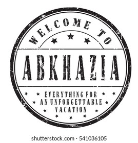 rubber stamp "welcome to Abkhazia, everything for an unforgettable vacation" on white, vector illustration