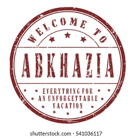 rubber stamp "welcome to Abkhazia, everything for an unforgettable vacation" on white, vector illustration