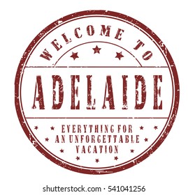 rubber stamp "welcome to Adelaide, everything for an unforgettable vacation" on white, vector illustration