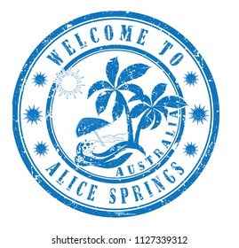 rubber stamp "welcome to Alice Springs, Australia", vector illustration
