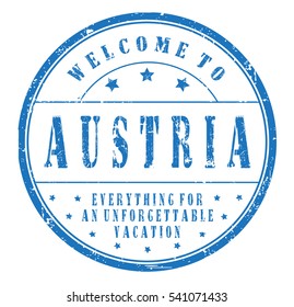 rubber stamp "welcome to Austria, everything for an unforgettable vacation" on white, vector illustration