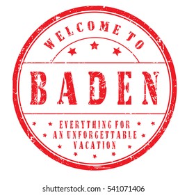 rubber stamp "welcome to Baden, everything for an unforgettable vacation" on white, vector illustration