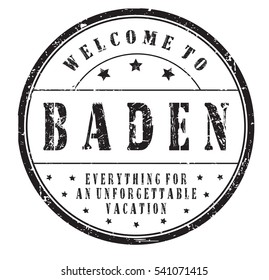 rubber stamp "welcome to Baden, everything for an unforgettable vacation" on white, vector illustration