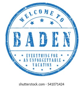 rubber stamp "welcome to Baden, everything for an unforgettable vacation" on white, vector illustration