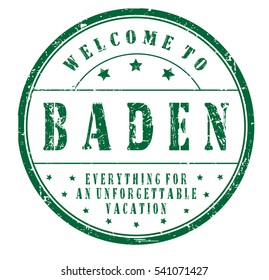 rubber stamp "welcome to Baden, everything for an unforgettable vacation" on white, vector illustration