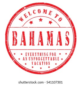 rubber stamp "welcome to Bahamas, everything for an unforgettable vacation" on white, vector illustration