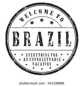 rubber stamp "welcome to Brazil, everything for an unforgettable vacation" on white, vector illustration