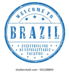 rubber stamp "welcome to Brazil, everything for an unforgettable vacation" on white, vector illustration