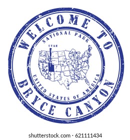 rubber stamp "welcome to Bryce Canyon, Utah", vector illustration