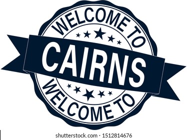 rubber stamp welcome to Cairns on white, vector illustration