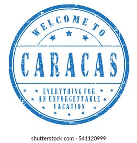 rubber stamp "welcome to Caracas, everything for an unforgettable vacation" on white, vector illustration
