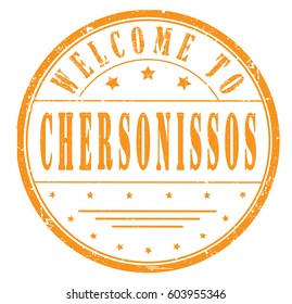 rubber stamp "welcome to Chersonissos", vector illustration