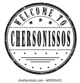 rubber stamp "welcome to Chersonissos", vector illustration