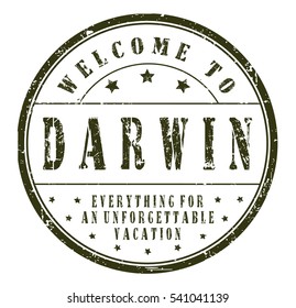 rubber stamp "welcome to Darwin, everything for an unforgettable vacation" on white, vector illustration