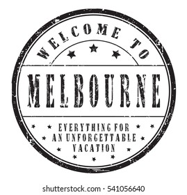 rubber stamp "welcome to Melbourne, everything for an unforgettable vacation" on white, vector illustration
