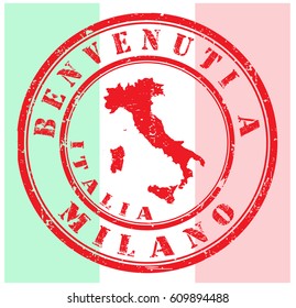 rubber stamp "welcome to Milan", vector illustration
