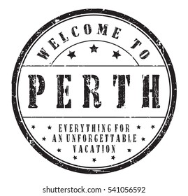 rubber stamp "welcome to Perth, everything for an unforgettable vacation" on white, vector illustration