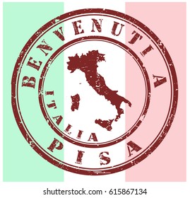 rubber stamp "welcome to Pisa, Italy", vector illustration